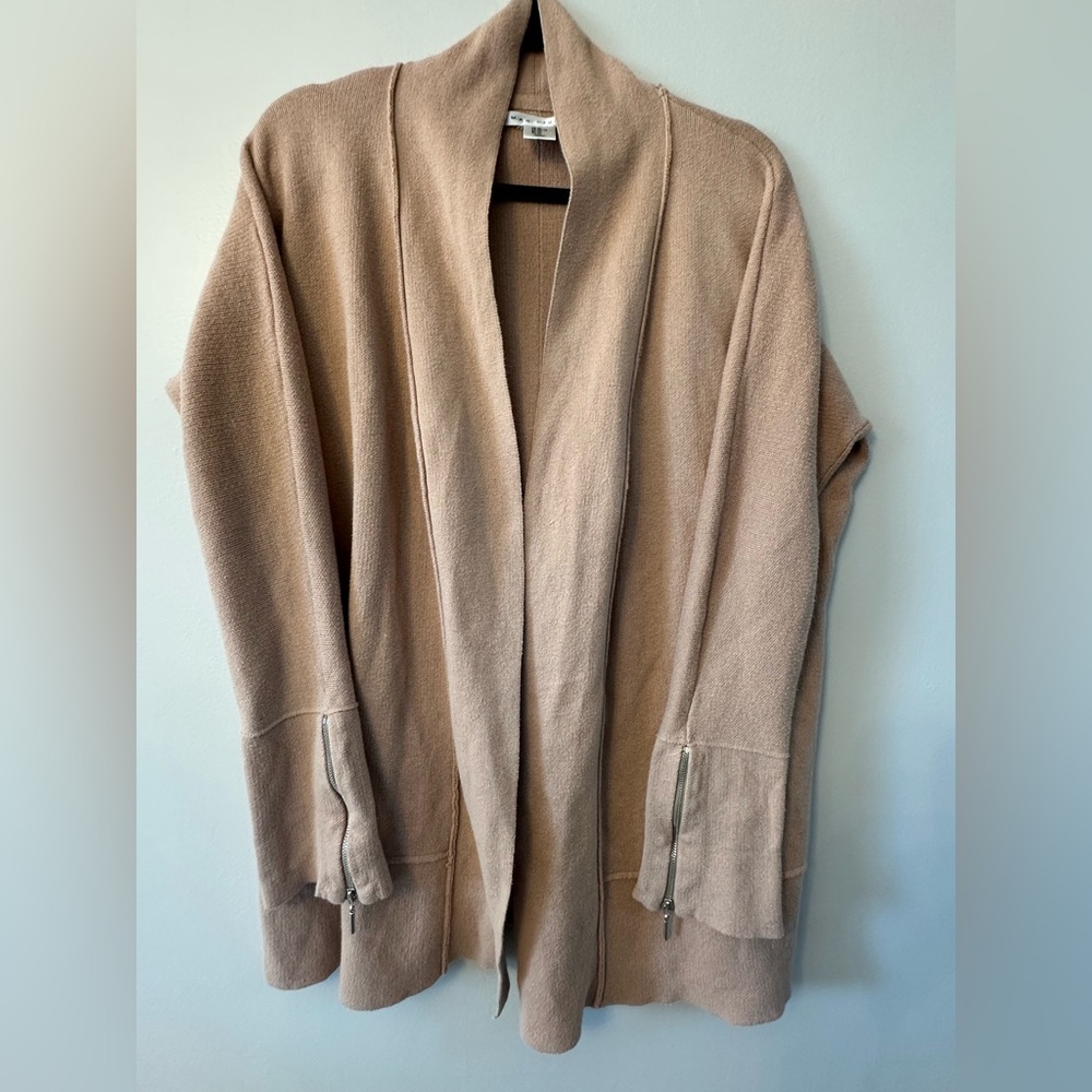 Max Studio Camel Open-Front Cardigan with Zip Cuffs Women’s Size XL